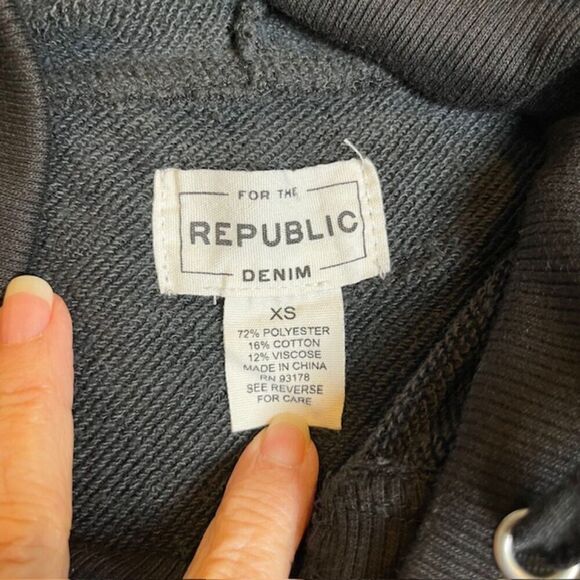 For the Republic French Terry Hoodie Womens Black Kangaroo Pocket Lightweight XS - Picture 5 of 9